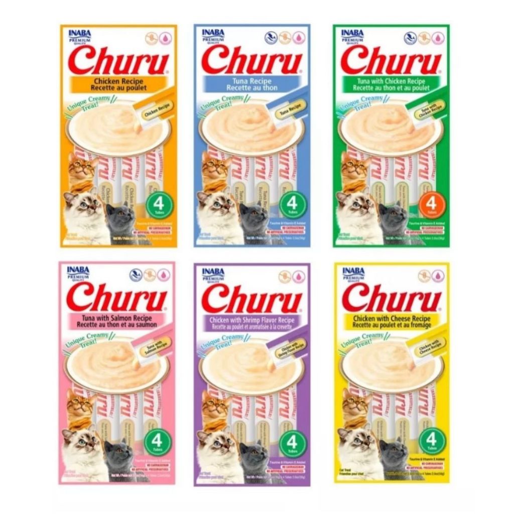 Petisco para Gatos Purê Churu Inaba Kit com 6 a 2 Pacotes Variados 56g cada promoção Original em Oferta na Shopee