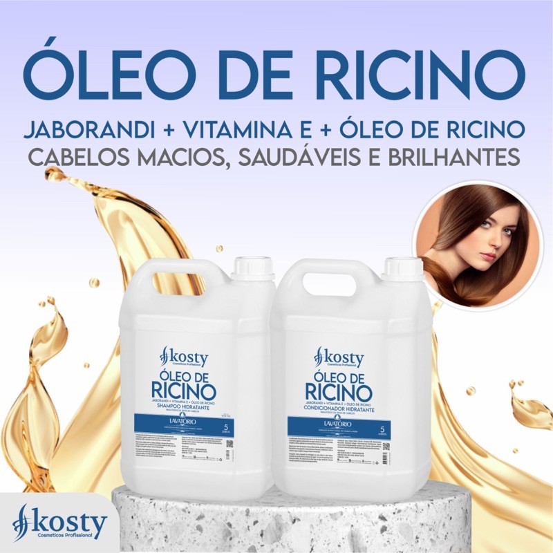 kit lavatório óleo de rícino shampoo 5l condicionador 5l kosty