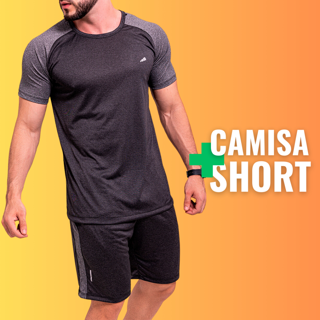 Conjunto Dry Fit Masculino Academia Masculina Camiseta Manga Curta Short Dri Fit Camisa e Bermuda