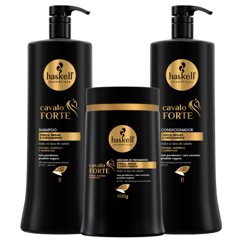 Kit Cavalo Forte Crescimento Haskell Shampoo 1 Litro+ Condicionador 1 litro +Máscara 900 g