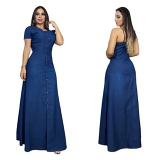 Vestido Jeans Longo Moda Evangélica Feminina Manda Curta IMLONGOA