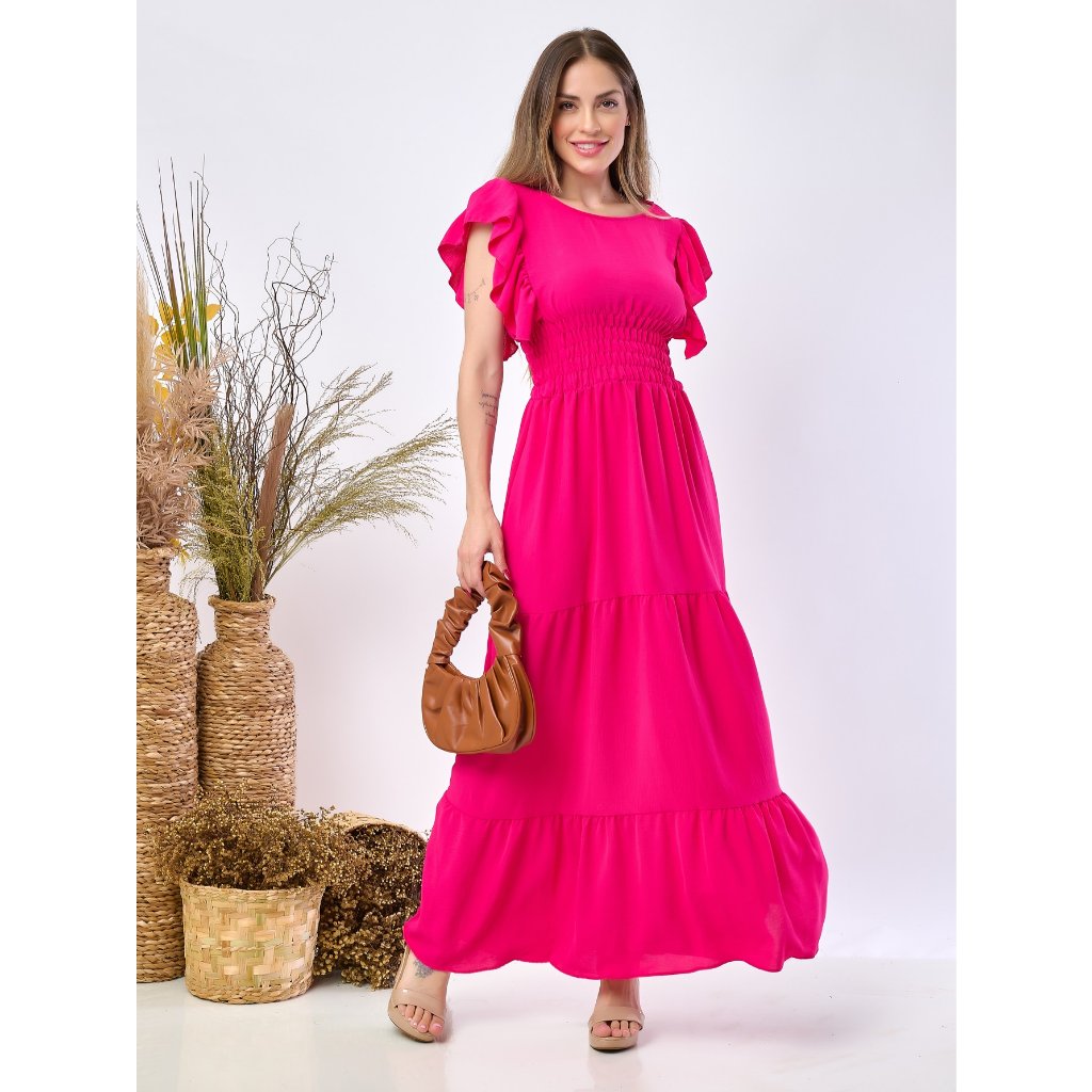 Vestido Longo Feminina Lastex Cintura Evangelico Festa dress up