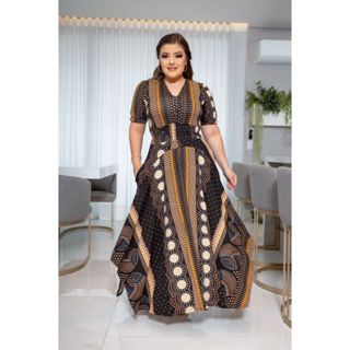 Vestido Assimétrico Longo G GG Plus Bolsos Festa Moda Evangélica Feminino 151