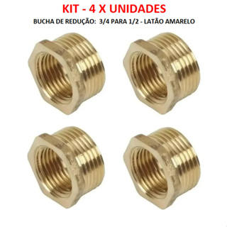 KIT - 4 X BUCHA DE REDUÇÃO - 3/4 PARA 1/2 - METAL - LATÃO AMARELO em Oferta na Shopee