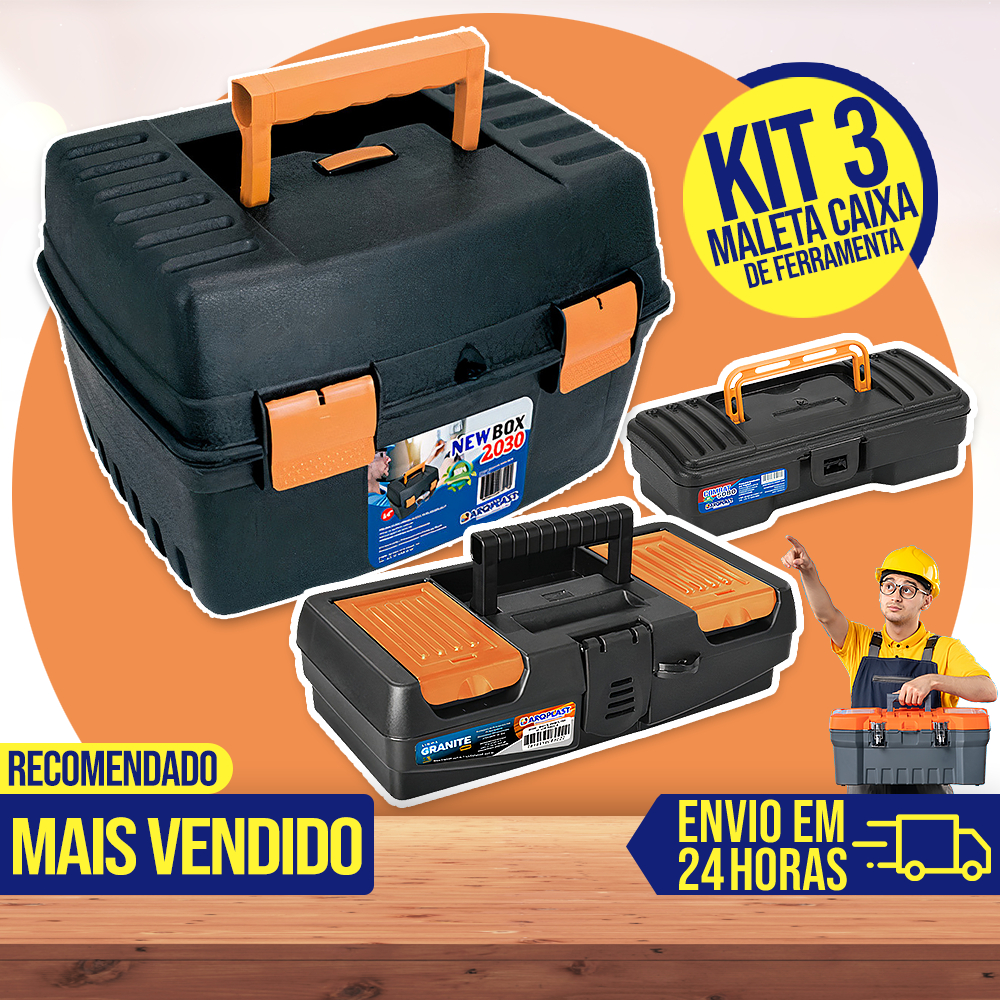 Kit 3 Maleta Caixa de Ferramentas Plástica Grande Completa Alta Organizadora Resistente Pesca em Oferta na Shopee