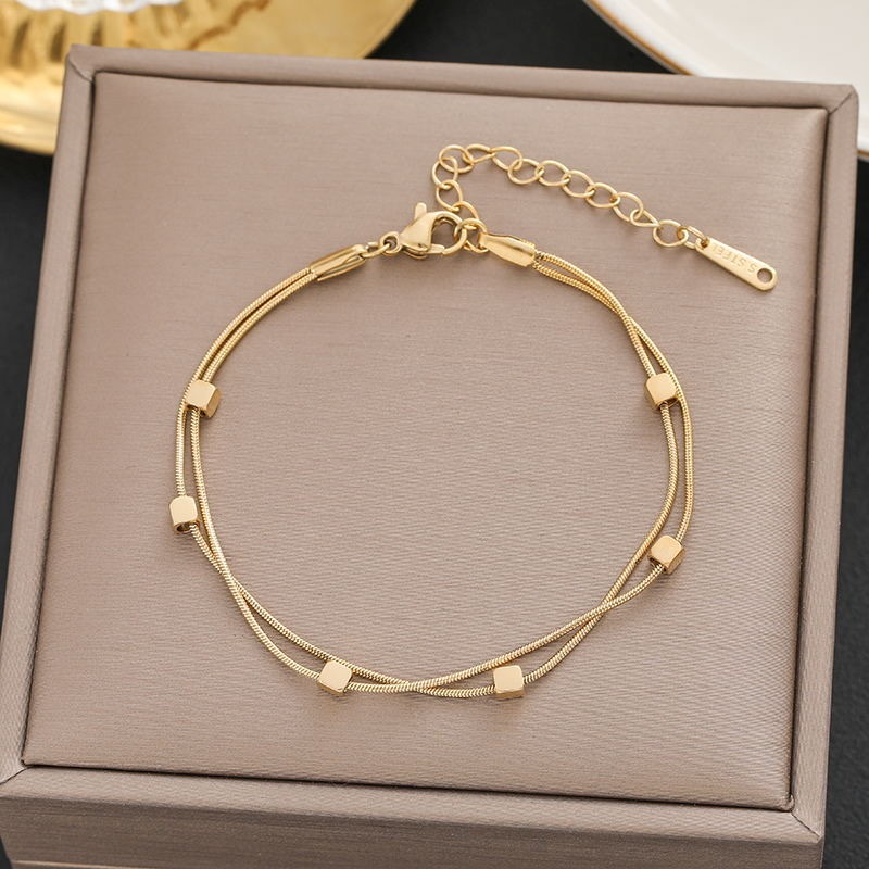 Pulseira De Bloco De Camada Dupla Banhada A Ouro 18K