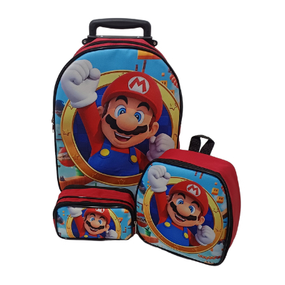 Kit Mochila Escolar Carrinho Infantil - Super Mario Bros Vermelho