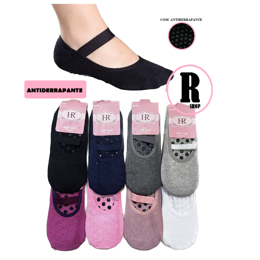 Imagem Meia Antiderrapante  Lisos  Pilates Yoga  Ginástica  Algodão Feminina