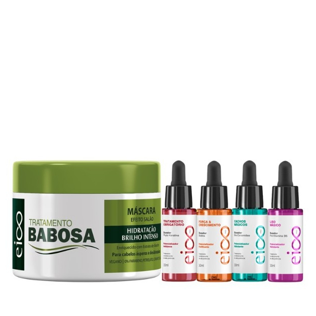 Máscara Eico Tratamento Hidratação Babosa Aloe Vera 270g e Booster Eico Pro Tratamento 30ml em Oferta na Shopee