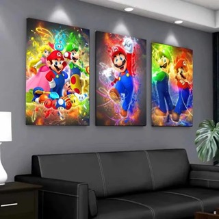 Quadro decorativo 3 peças 20x30 clássico filme de Anime Mário Bros colorido moderno decoração para casa sala quarto hall em Oferta na Shopee