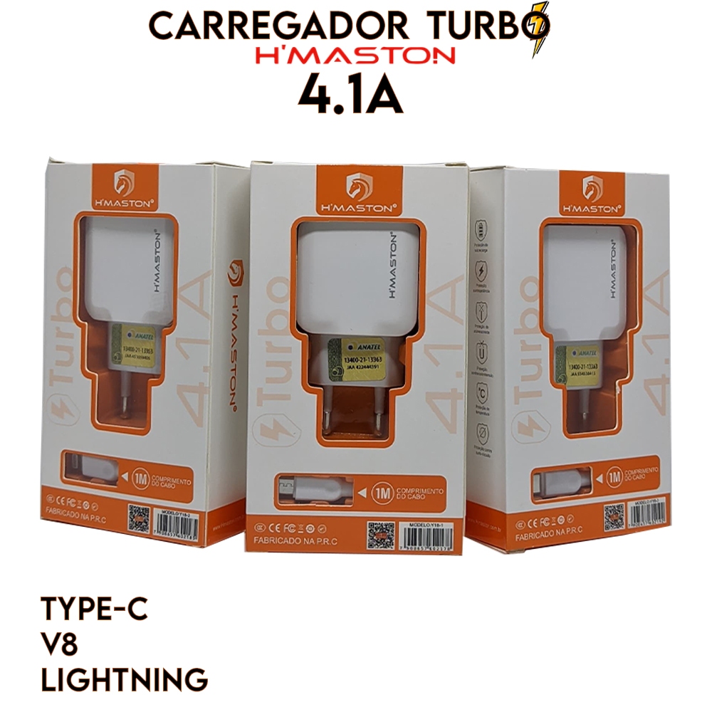 Carregador Turbo 4.1 H'maston Pro Iphone IOS TIPO C  V8 Cabo Original