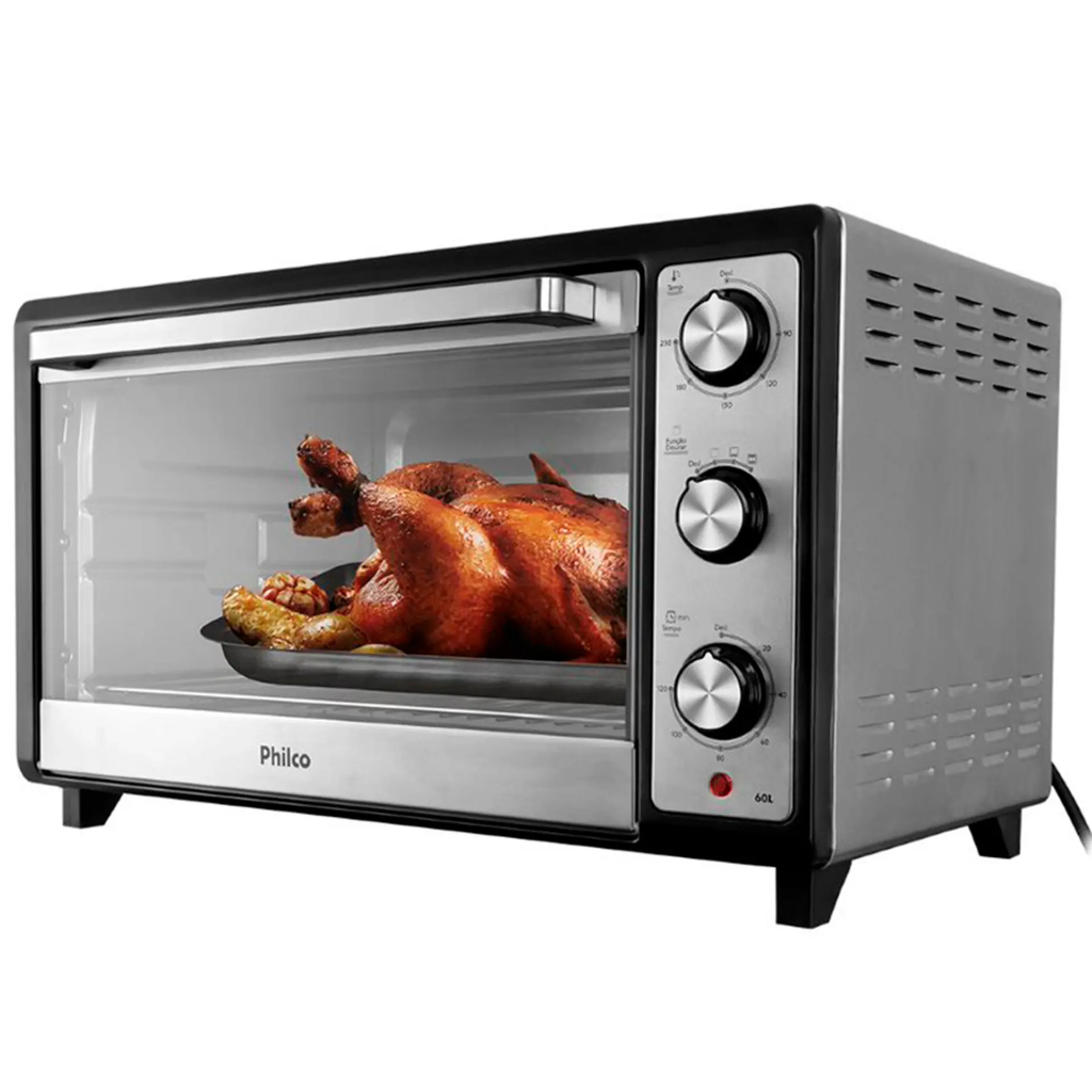 Forno Elétrico de Bancada 60L com Timer e Grelha em Aço Philco PFE60I - Prata/Preto