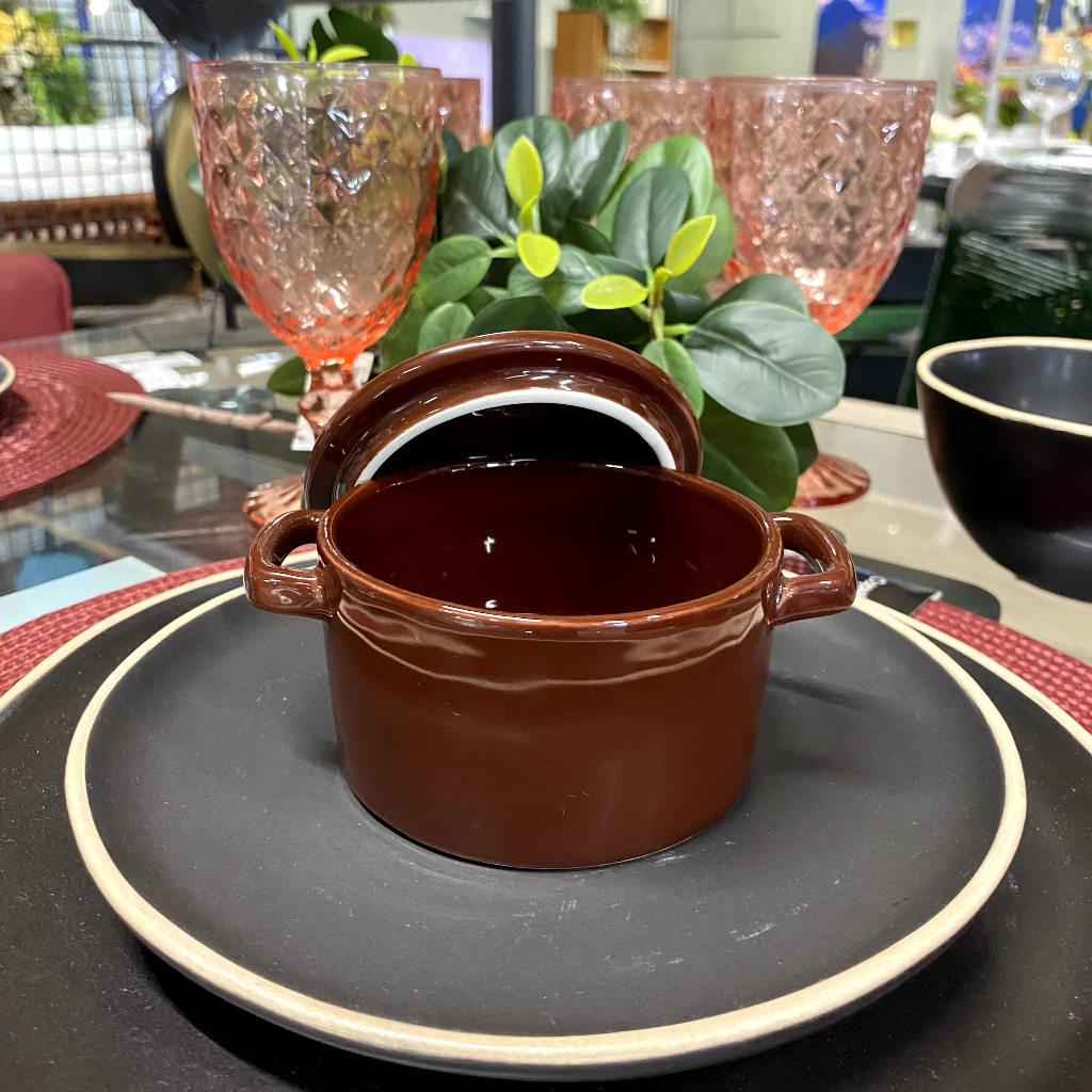 Detalhes do Mini Caçarola Cerâmica Marrom Esmaltada 250ml Moderna Panelinha Para Festa Buffet Servir