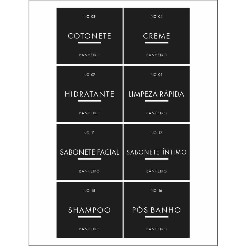 Rótulos Adesivos PRETO- Etiquetas Organizadoras para Banheiro - Decoração de Frascos - (16 unidades) em Oferta na Shopee