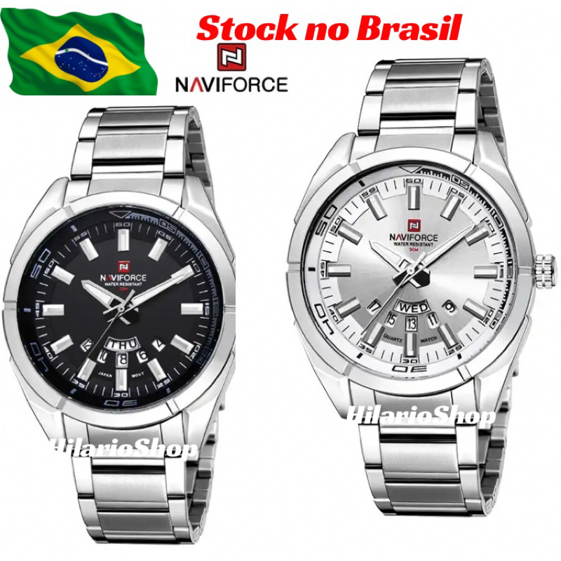 Naviforce clássico relógio casual para homens de aço inoxidável esporte à prova d’agua relógios masculinos quartzo data display relógio relogio masculino