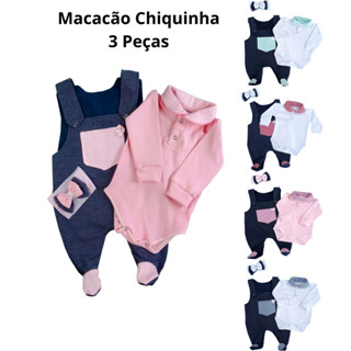 Conjunto Body 03 Peças Manga Longa com Jardineira Menina CHIQUINHA