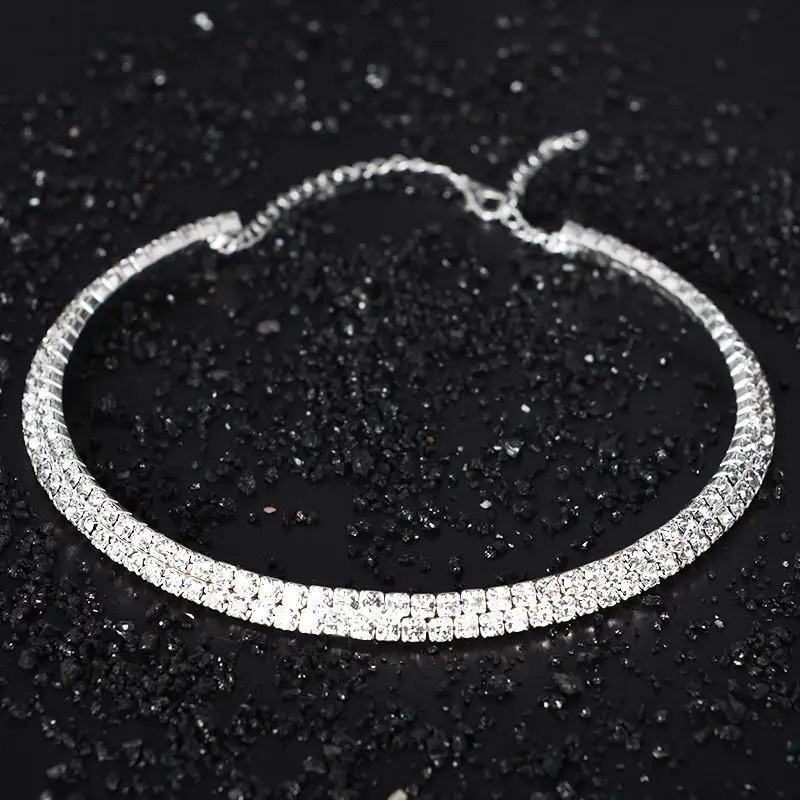 Colar 2 Voltas Strass Choker Gargantilha Festa Prata C40 em Oferta na Shopee
