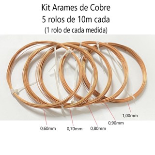 Kit Arames de Cobre 5 rolos (0,60mm / 0,70mm / 0,80mm / 0,90mm / 1mm) em Oferta na Shopee