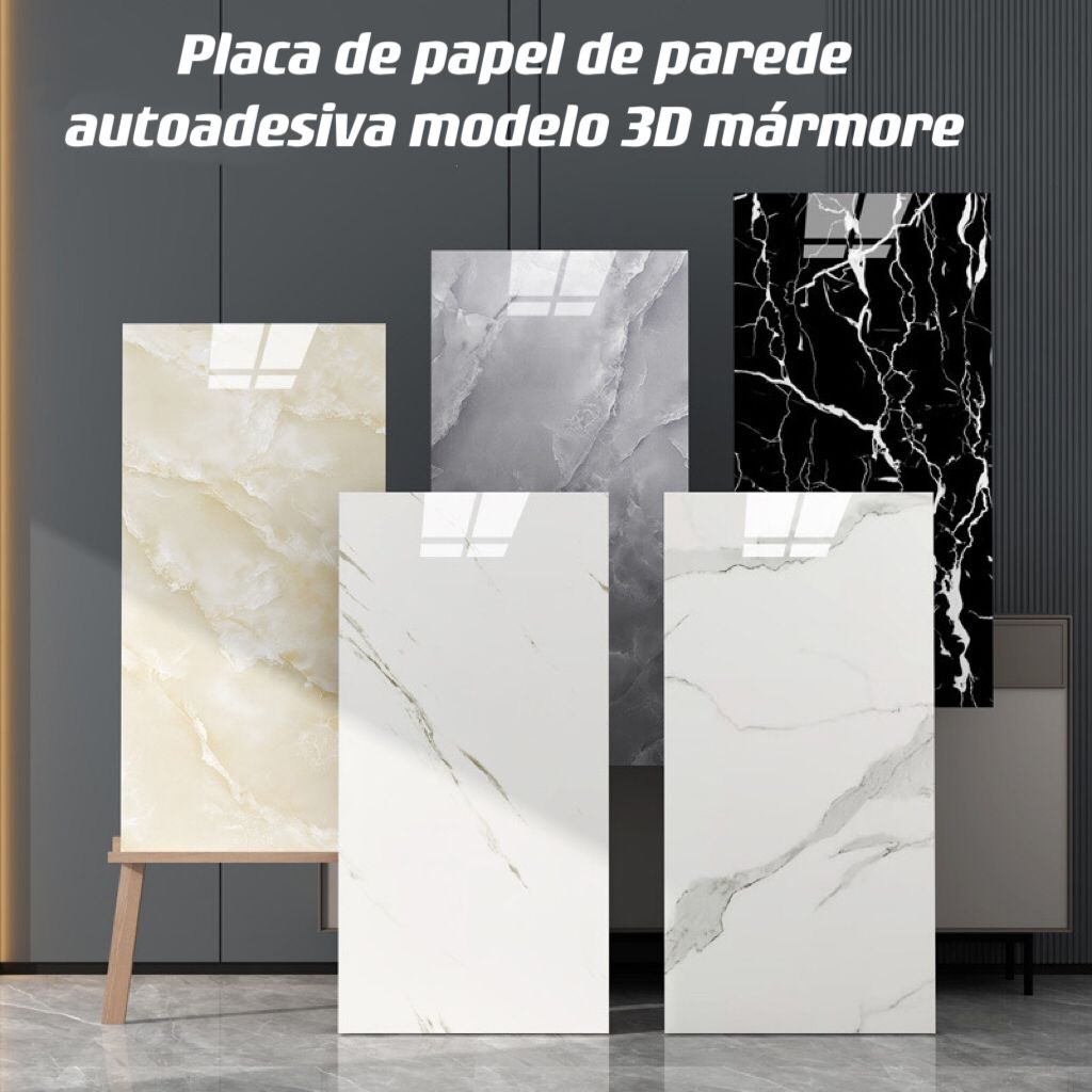 Kit 10 Placas Mármore Vinílico Parede Decoração Lavável Adesivo 60x30cm Kit 10 Placas Mármore Vinílico Parede Decoração Lavável Adesivo 60x30cm