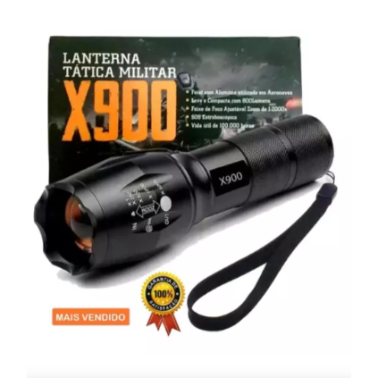 Lanterna X900 Zoom Tática Aventura Sos Recarregável