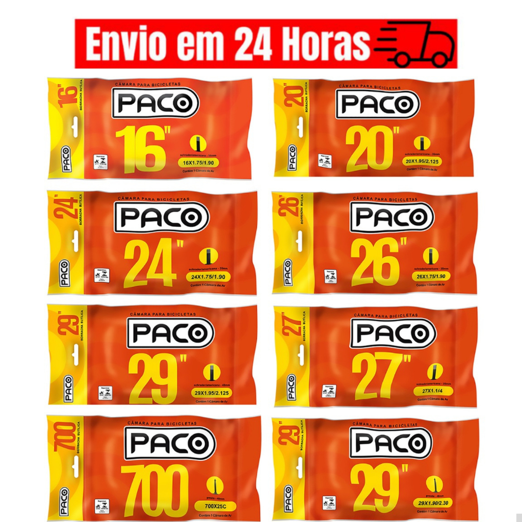 Camara de Ar Bicicleta Aro 16/20/24/26/27/29/700 Bike Paco em Oferta na Shopee