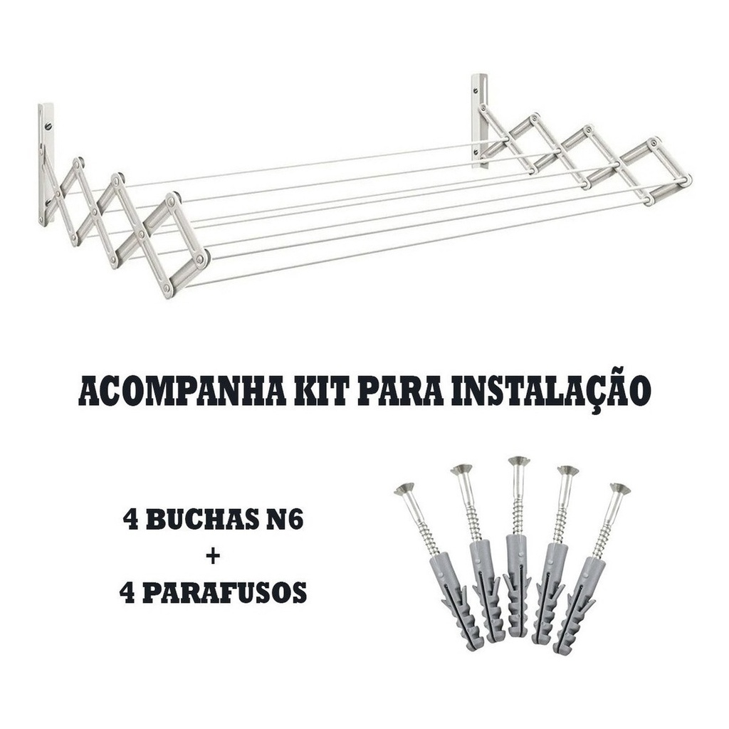 Kit 2 Varal Sanfonado Retratil Prático Recolhivél 80 Cm - Home & Living