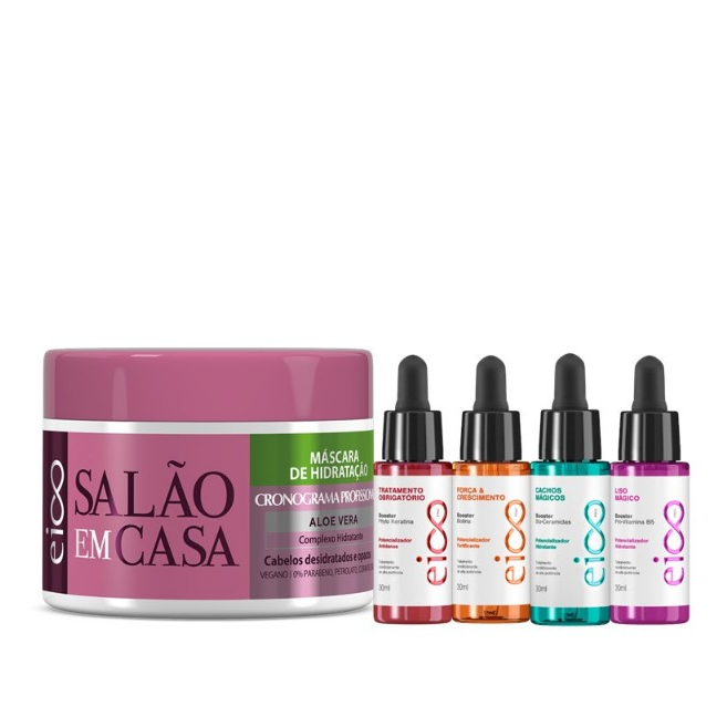 Eico Máscara Hidratação Salão Em Casa Cronograma 270g e Booster Eico Pro Tratame