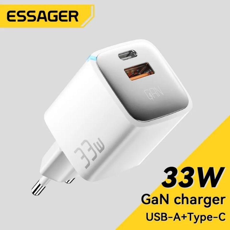 Essager 33W Carregador Rápido Original USB-C + USB-A Xiaomi Samsung iPhone 13, 1