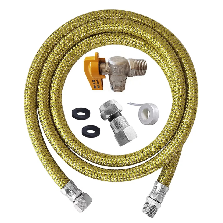 Mangueira Gas Encanado 1,2mt + Adaptador + Registro Fêmea para Cooktop Forno e Fogão