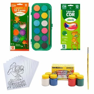 Kit de Pintura Aquarela 05 Homem Aranha: 1 Aquarela  12 Cores + 10 Desenho  Homem Aranha A4 + 1 Pincel + 1 Guache com 6 cores + 1 Caixa de Lapis Leo e Leo 12 Cores