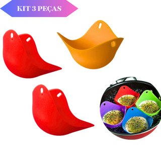 KIT 3 Forma de Silicone para Ovo Poche Pudim Vermelha Livre de BPA