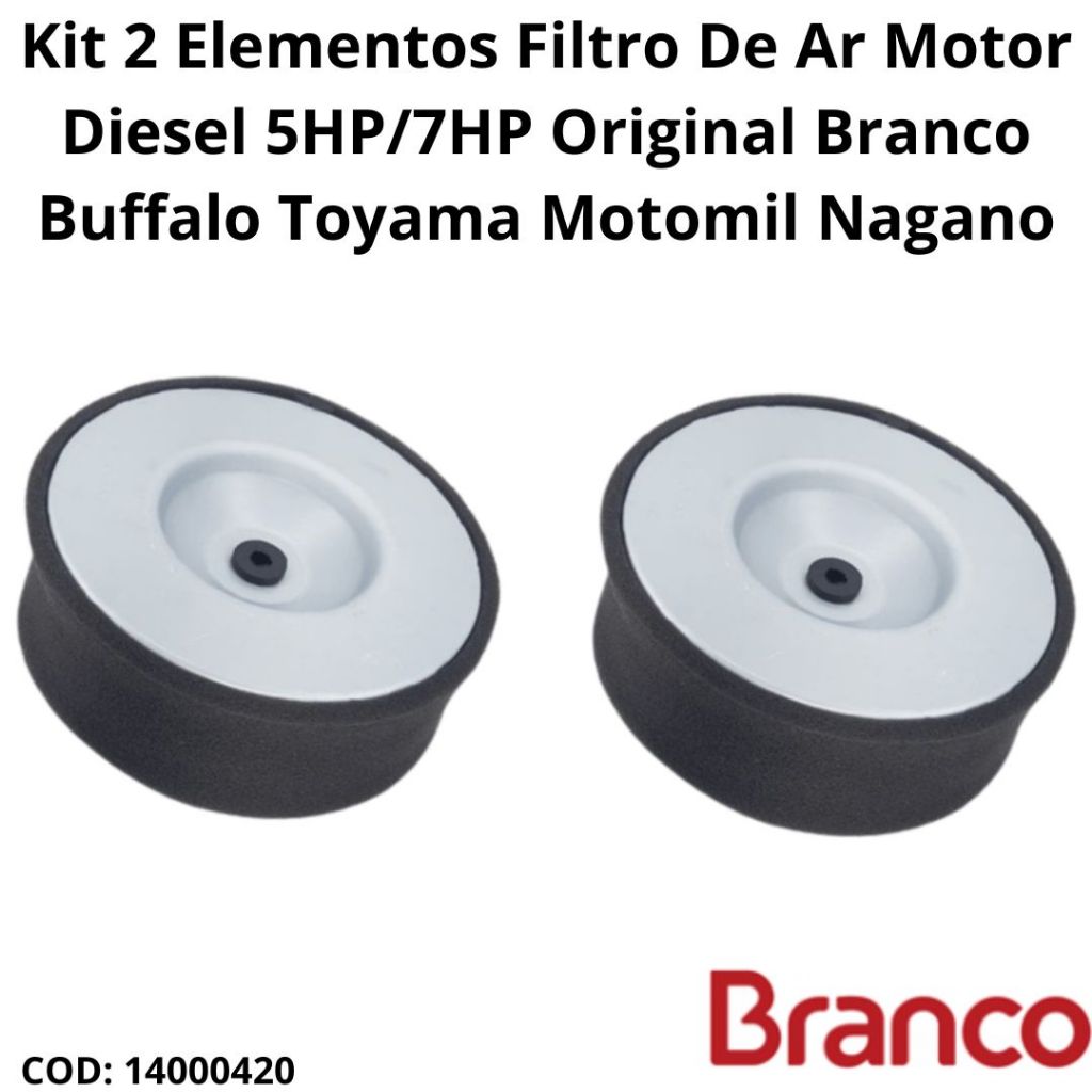 Kit 2 Elementos Filtro De Ar Motor Diesel 5HP/7HP Original Branco Buffalo Toyama Motomil Nagano Universal