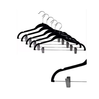 Kit 50 Cabides de Veludo Adulto Com Barra de Metal e Presilha - Magala Cor:Preto