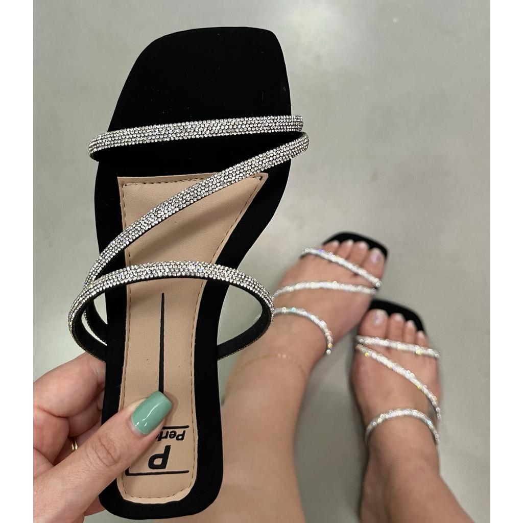 Sandália chinelo feminina rasteirinha strass rasteira de  tiras original linda confortável rasteira blogueirinha.