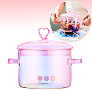 Panela de Vidro Borossilicato Rosa Caçarola Holografica Coração Arroz Sopas Vai ao Fogo