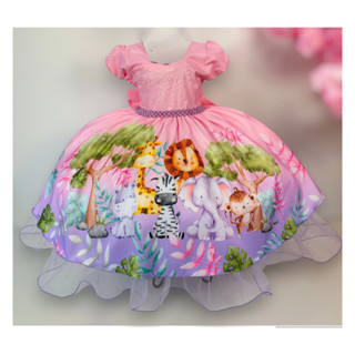 Vestido Safari Fazendinha Infantil Rosa Temático Festa Aniversário Personagem em Oferta na Shopee