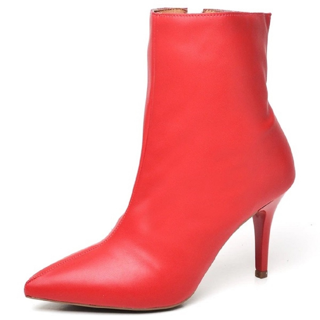 Bota Cano Curto Di Scarp Salto Médio 8 cm Napa Vermelho em Oferta na Shopee