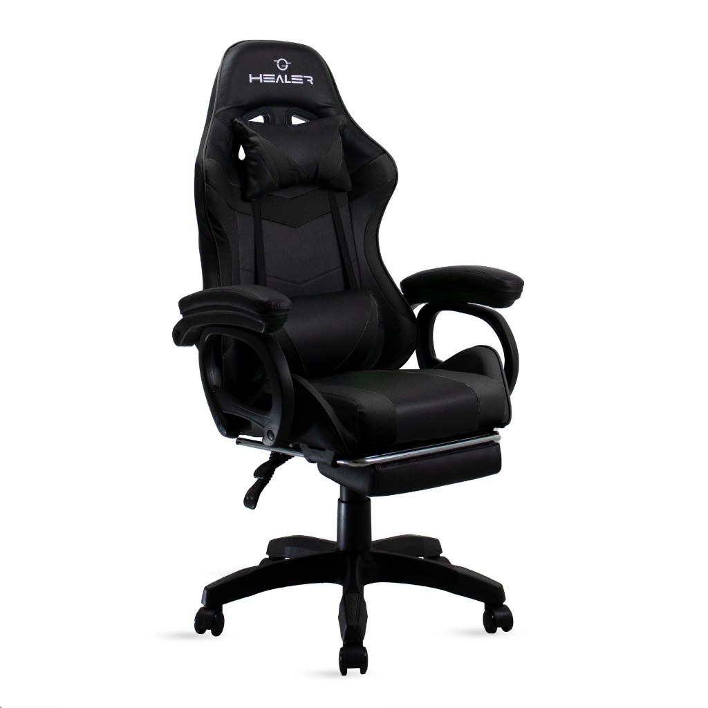 Cadeira de Escritório Healer Level Gamer Ergonômica Preta com Estofado de Couro Sintético