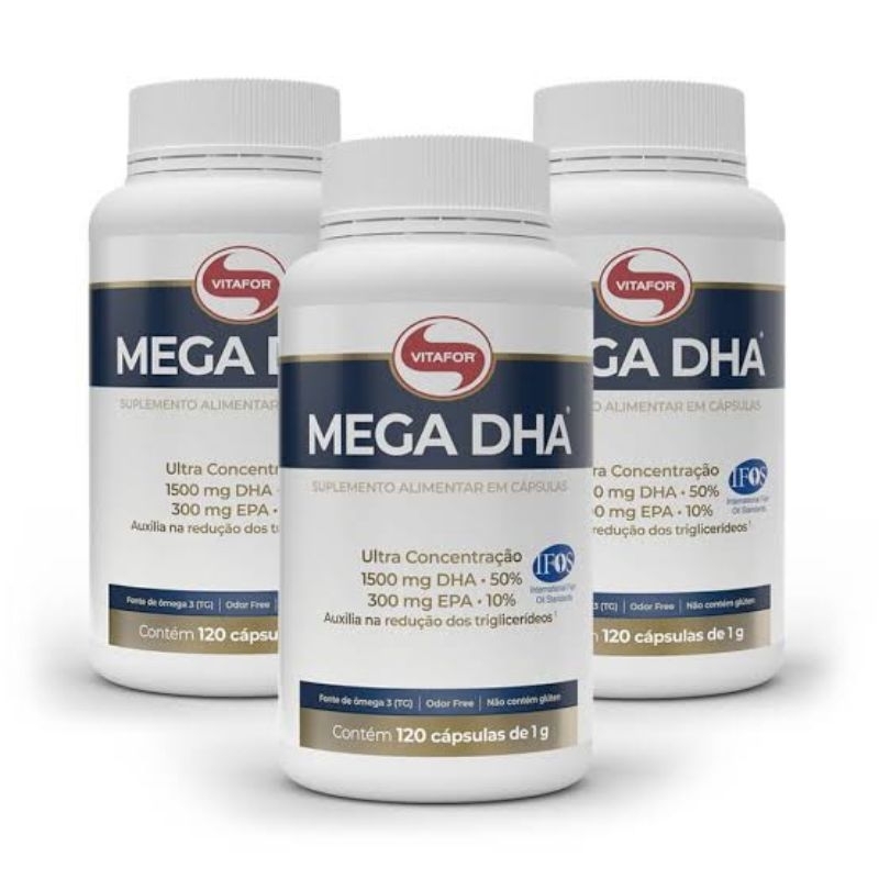 Kit 3x Mega DHA 120 Caps Vitafor 1500 mg de DHA Ultra Concentração em Oferta na Shopee