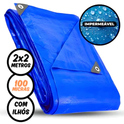 Lona Plástica 2x2 Metros Impermeável Multiuso com Proteção UV Azul com Ilhós Reforçados
