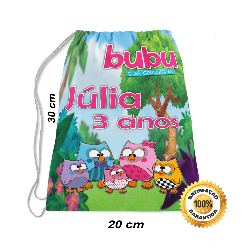 Sacolinha Saco Sacochila Saquinho Lembrancinha Brinde Aniversario Personalizadas BuBu e as Corujinhas