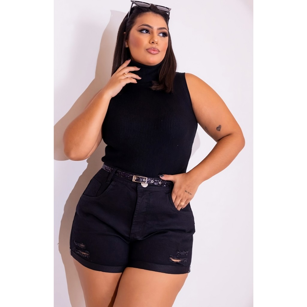Short jeans Feminino Plus Size C/ Laycra + Cinto com Glitter em Oferta na Shopee