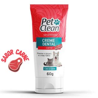 Pasta de Dente Sabor Carne para Cachorros e Gatos Pet Clean 60g Previne Tártaro e Mau Hálito Higiene Bucal