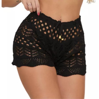 Short Feminino de Tricot Saída De Praia Shortinho Crochê Verão