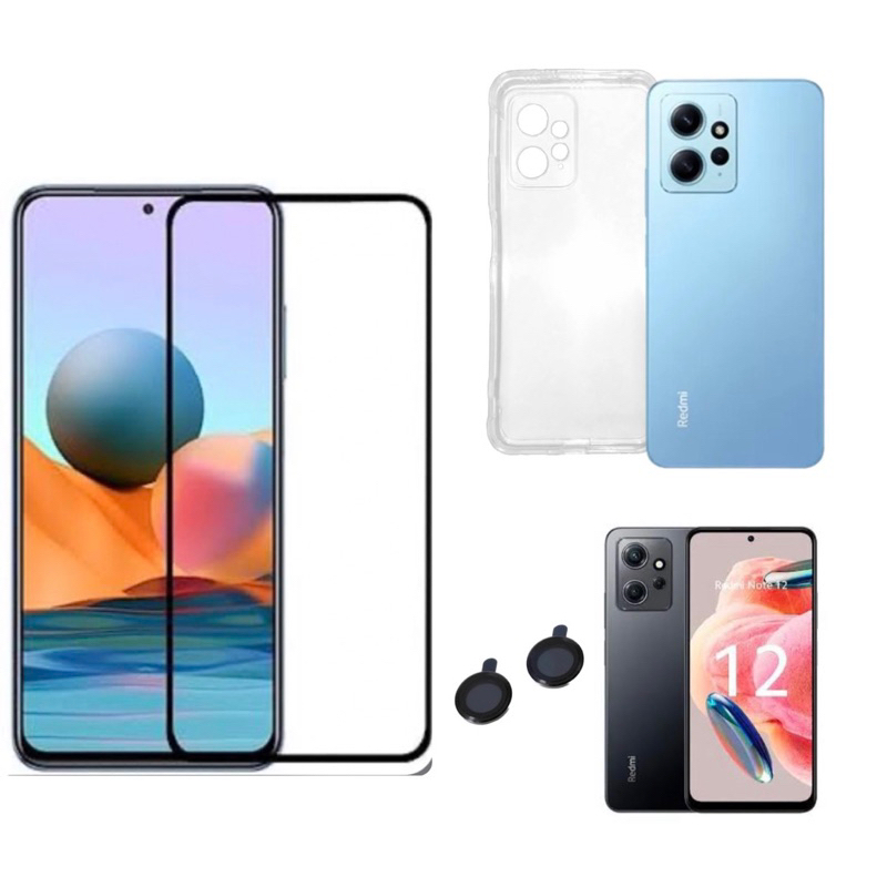 Kit 3X1 Xiaomi Redmi Note 12 4G  Película Frontal Cerâmica + Capa Transparente + Pel.Câmera Metálica