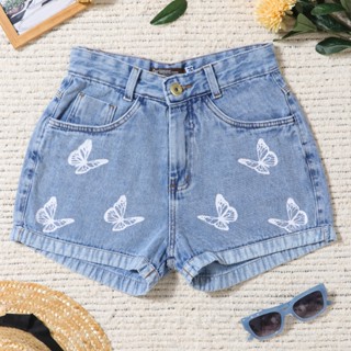 Short jeans feminino estampado Borboleta