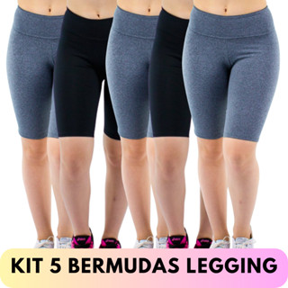 Kit 5 Shorts Academia Feminino Suplex Cintura Alta Fitness