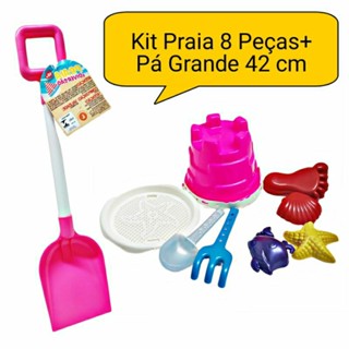 Balde de Praia 8 Peças + Pá Grande 42 cm Brinquedo Praia/Verão/Areia