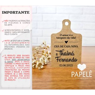 Tag Tábua Rústica (em papel) Personalizada para Lembrancinha - Chá Panela/Chá de Cozinha /Chá de Casa Nova - O amor é o tempero da vida - 3,7cm x 5,5cm