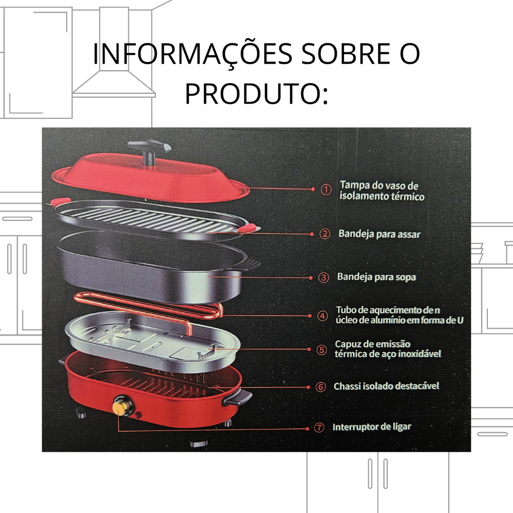 CALDEIRA ELÉTRICA PANELA DE COZINHA MULTIFUNCIONAL FRITA GRELHA E DEFUMA CHURRASQUEIRA 1100W 110V